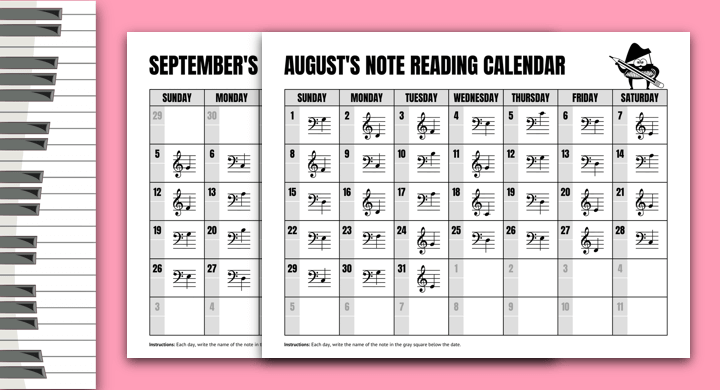 Note Reading Calendars For Primer Students