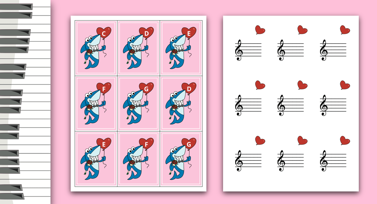 Valentine’s Day Print And Play Note Reading Flashcards
